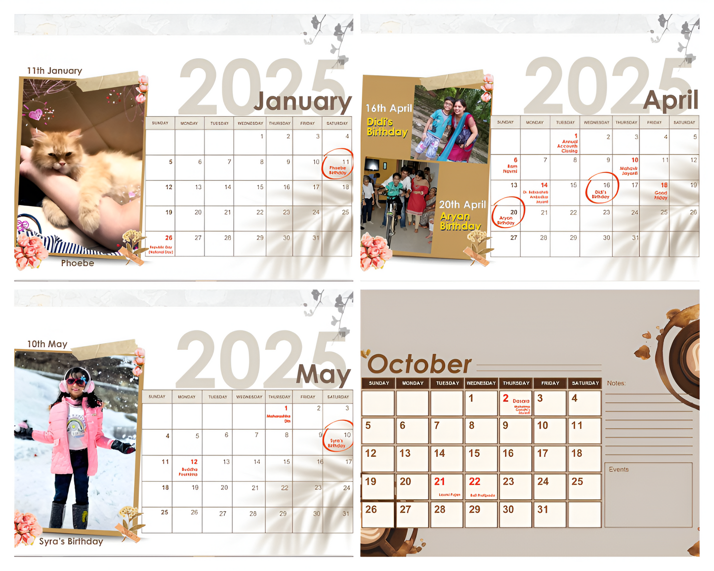 Personalized Table Calendar