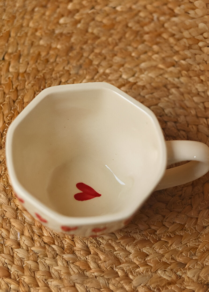 Red Heart Print Ceramic Cup (Set of 1)